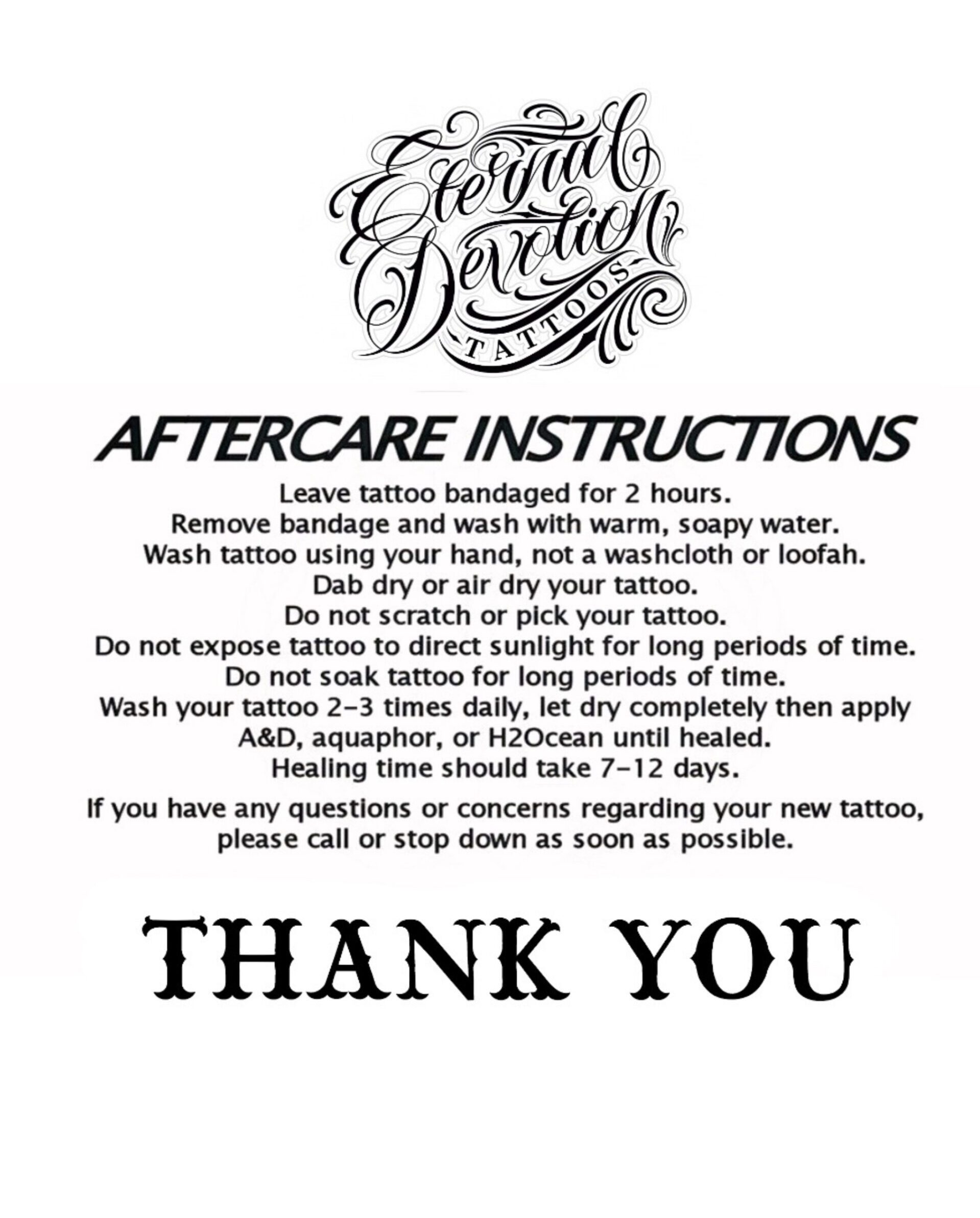 Eternal Devotions Tattoo Aftercare Instructions